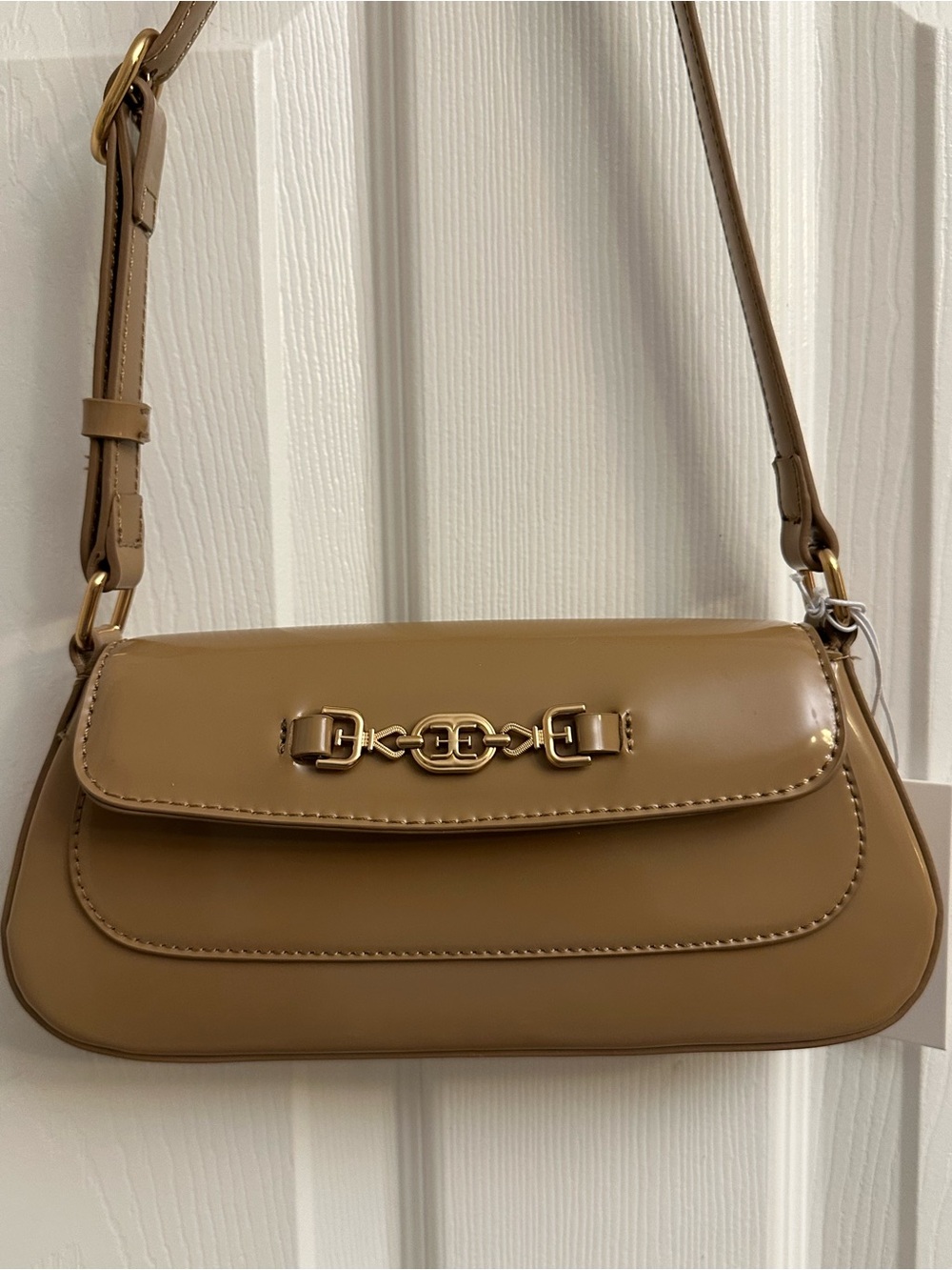 Sam Edelman Tan Patent Leather Shoulder Bag with Gold Hardware